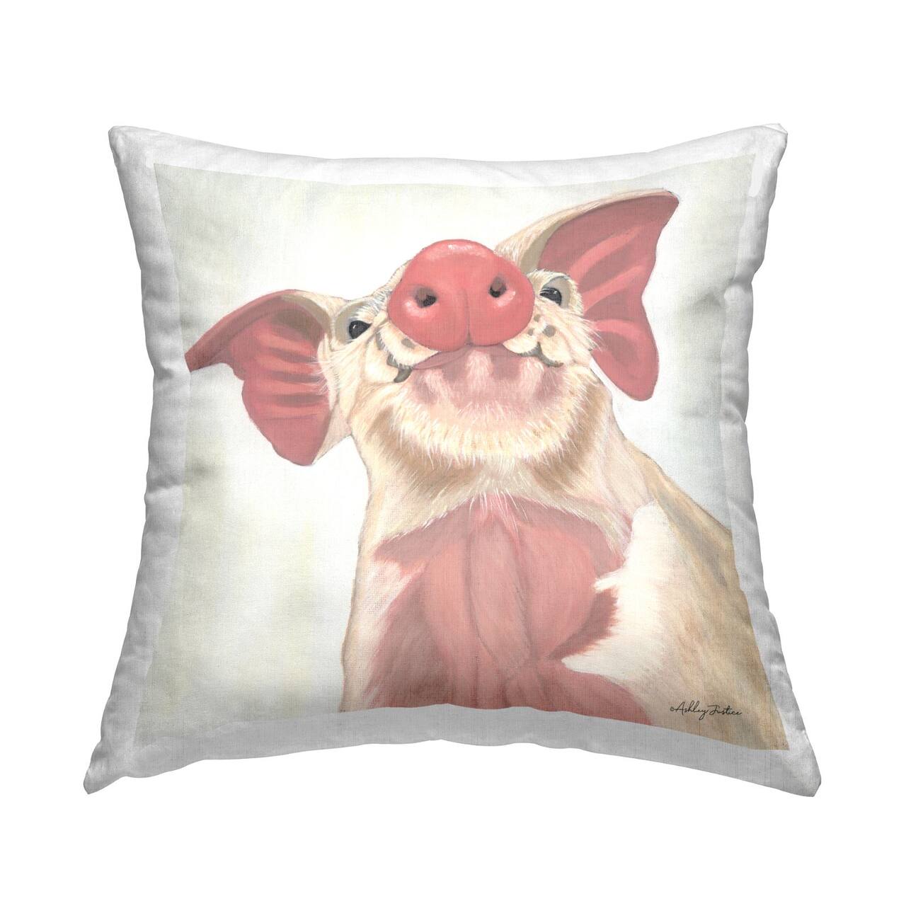 Stupell Industries Pink Pig Snout Adorable Farm Hog Animal Throw Pillow 18" x 18"